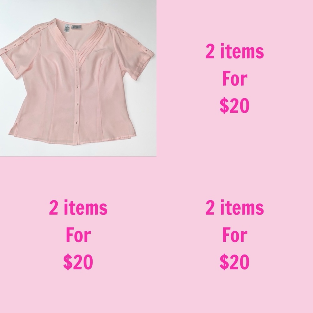 3/$30 kathy Che Womens Pink Vintage Pleated V Neck blouse Top Size Large